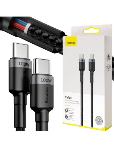 KABEL USB-C / USB-C Baseus Cafule CATKLF-ALG1 200cm 100W 5A PD 2.0 QC 3.0 CZARNO-SZARY W OPLOCIE