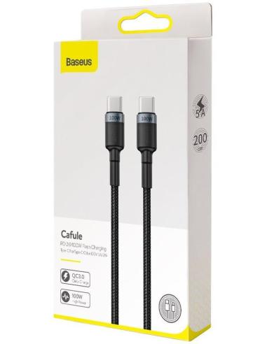 KABEL USB-C / USB-C Baseus Cafule CATKLF-ALG1 200cm 100W 5A PD 2.0 QC 3.0 CZARNO-SZARY W OPLOCIE