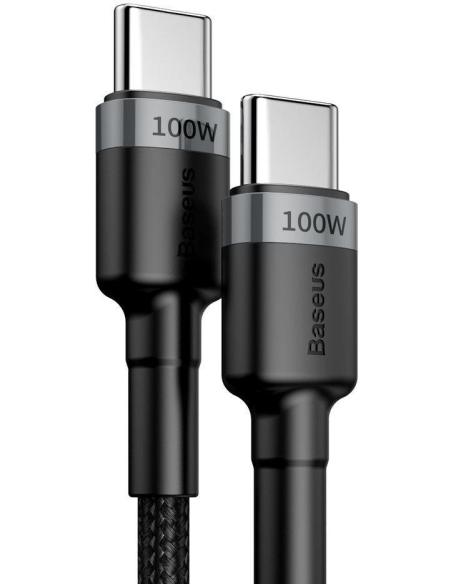 KABEL USB-C / USB-C Baseus Cafule CATKLF-ALG1 200cm 100W 5A PD 2.0 QC 3.0 CZARNO-SZARY W OPLOCIE