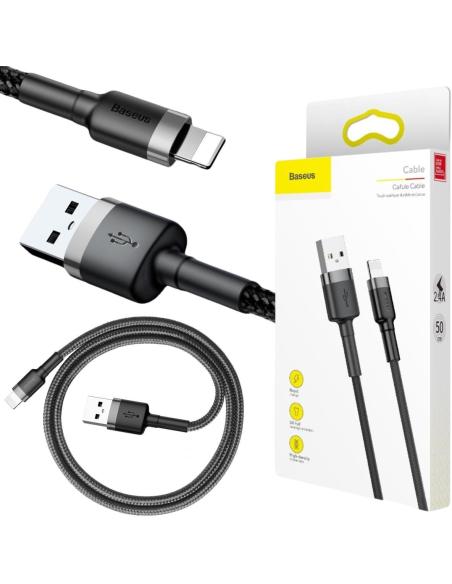 KABEL USB-A / Lightning iPhone Baseus Cafule CALKLF-AG1 50cm Apple 2.4A CZARNO-SZARY W OPLOCIE