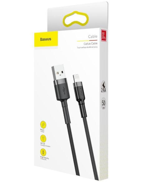 KABEL USB-A / Lightning iPhone Baseus Cafule CALKLF-AG1 50cm Apple 2.4A CZARNO-SZARY W OPLOCIE