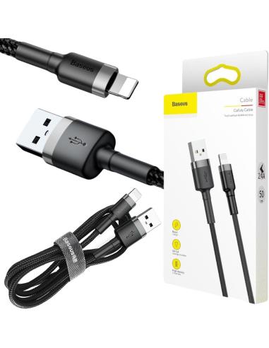 KABEL USB-A / Lightning iPhone Baseus Cafule CALKLF-AG1 50cm Apple 2.4A CZARNO-SZARY W OPLOCIE