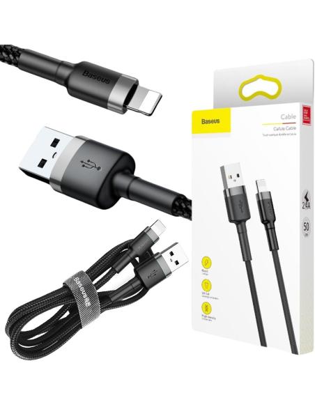 KABEL USB-A / Lightning iPhone Baseus Cafule CALKLF-AG1 50cm Apple 2.4A CZARNO-SZARY W OPLOCIE
