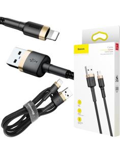 KABEL USB-A / Lightning iPhone Baseus Cafule CALKLF-BV1 100cm Apple 2.4A CZARNO-ZŁOTY W OPLOCIE