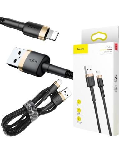 KABEL USB-A / Lightning iPhone Baseus Cafule CALKLF-BV1 100cm Apple 2.4A CZARNO-ZŁOTY W OPLOCIE
