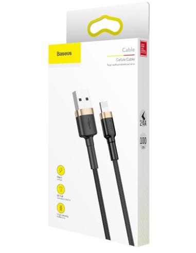 KABEL USB-A / Lightning iPhone Baseus Cafule CALKLF-BV1 100cm Apple 2.4A CZARNO-ZŁOTY W OPLOCIE