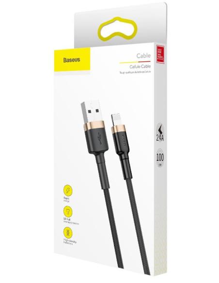 KABEL USB-A / Lightning iPhone Baseus Cafule CALKLF-BV1 100cm Apple 2.4A CZARNO-ZŁOTY W OPLOCIE