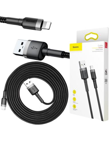KABEL USB-A / Lightning iPhone Baseus Cafule CALKLF-CG1 200cm Apple 1.5A CZARNO-SZARY W OPLOCIE