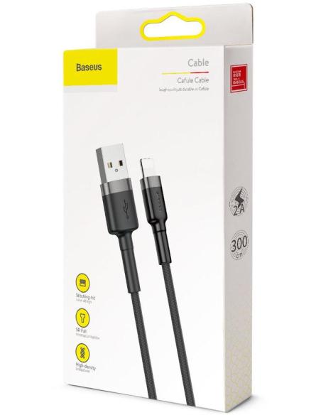 KABEL USB-A / Lightning iPhone Baseus Cafule CALKLF-RG1 300cm Apple 2A CZARNO-SZARY W OPLOCIE