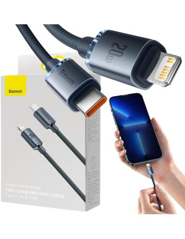 KABEL USB-C / Lightning iPhone Baseus Crystal CAJY000301 2m 20W PD QC CZARNY W OPLOCIE PREMIUM