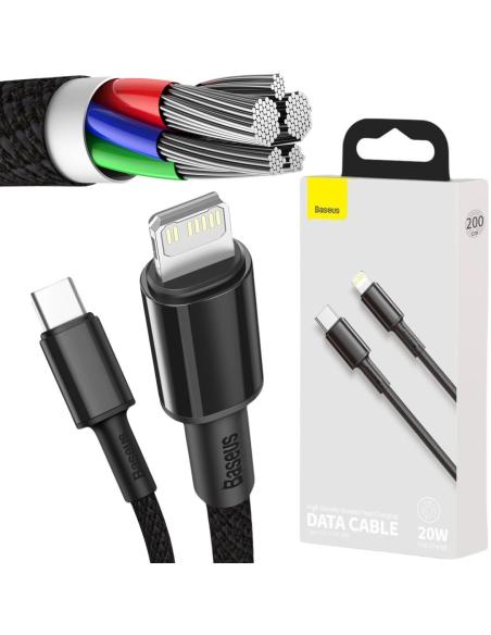 KABEL USB-C / Lightning iPhone Baseus Cafule CATLGD-A01 2m 20W PD Quick Charging CZARNY W OPLOCIE