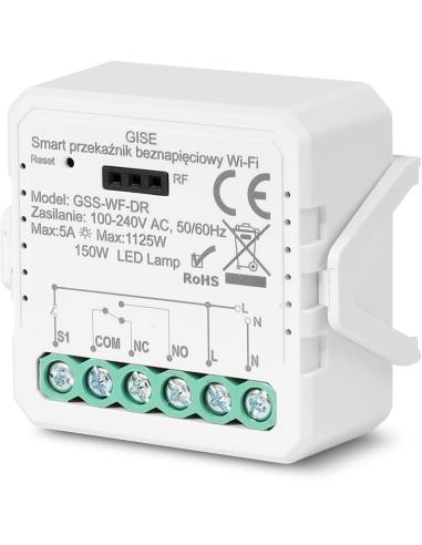 GISE Smart Pojedynczy moduł przekaźnikowy bezpotencjałowy WiFi | Tuya | GSS-WF-DR