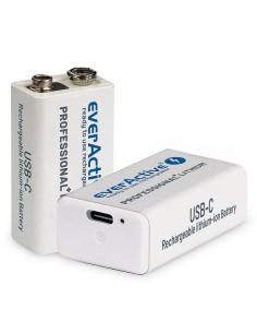 Akumulatorek 6F22 Li-Ion everActive 9V 550mAh z gniazdem USB-C 2