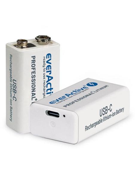 Akumulatorek 6F22 Li-Ion everActive 9V 550mAh z gniazdem USB-C