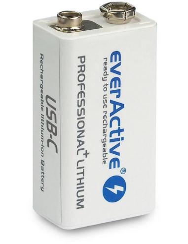 Akumulatorek 6F22 Li-Ion everActive 9V 550mAh z gniazdem USB-C
