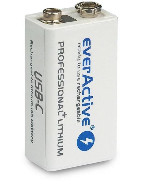 Akumulatorek 6F22 Li-Ion everActive 9V 550mAh z gniazdem USB-C