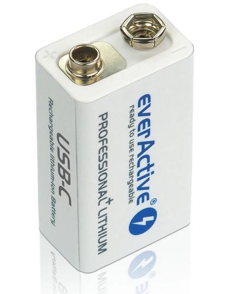 Akumulatorek 6F22 Li-Ion everActive 9V 550mAh z gniazdem USB-C