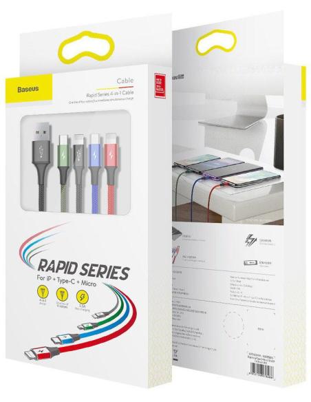 KABEL 4w1 USB-A / Lighting iPhone 2x USB-C micro-USB Baseus Cafule CA1T4-B01 1.2m 3.5A W OPLOCI