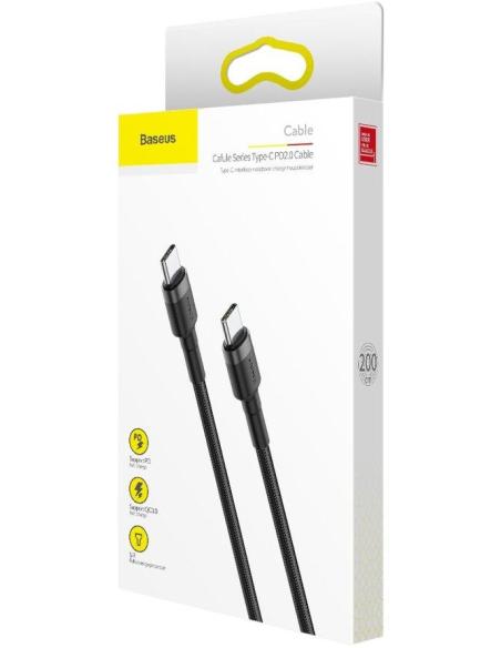 KABEL USB-C / USB-C Baseus Cafule CATKLF-HG1 200cm 60W 3A PD 2.0 QC 3.0 CZARNO-SZARY W OPLOCIE
