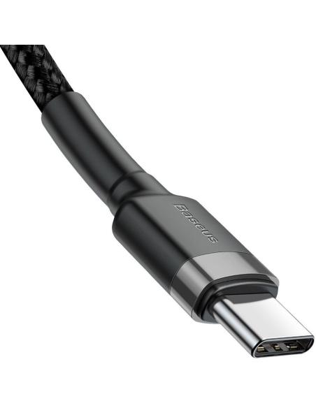 KABEL USB-C / USB-C Baseus Cafule CATKLF-HG1 200cm 60W 3A PD 2.0 QC 3.0 CZARNO-SZARY W OPLOCIE