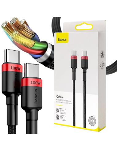 KABEL USB-C / USB-C Baseus Cafule CATKLF-AL91 200cm 100W 5A PD 2.0 QC 3.0 CZARNY W OPLOCIE