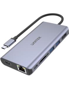Adapter Unitek D1056A Hub USB-C 2x USB 3.1 HDMI DP RJ45 czytnikSD