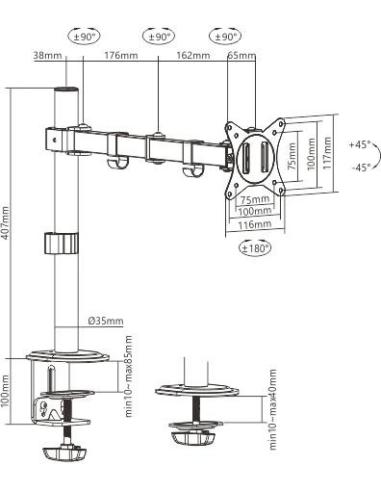 Uchwyt biurkowy przegubowy na 1 monitor Spacetronik SPA-112