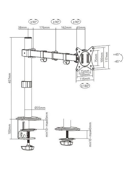 Uchwyt biurkowy przegubowy na 1 monitor Spacetronik SPA-112