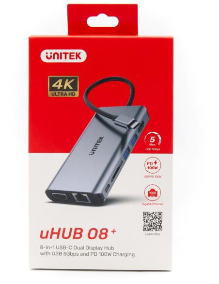 Hub USB-C Unitek D1019B 3.1 8w1 z Power Delivery 100W