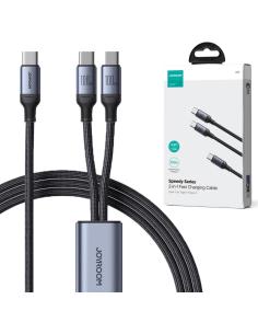 Kabel 2w1 USB-C / 2x USB-C Joyroom Speedy SA21-1T2 150cm 100W w oplocie czarny