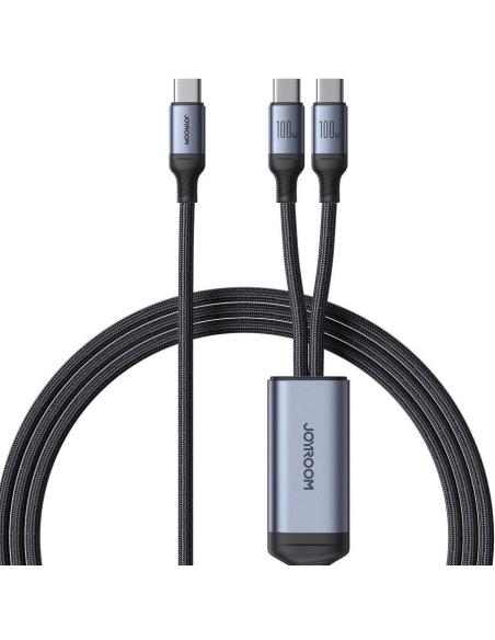 Kabel 2w1 USB-C / 2x USB-C Joyroom Speedy SA21-1T2 150cm 100W w oplocie czarny