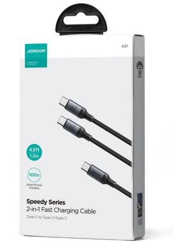 Kabel 2w1 USB-C / 2x USB-C Joyroom Speedy SA21-1T2 150cm 100W w oplocie czarny