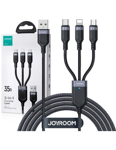 Kabel 3w1 USB-A / USB-C micro-USB Lightning Joyroom S-1T3018A18 30cm 3.5A w oplocie czarny