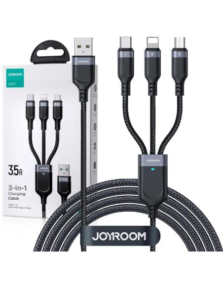 Kabel 3w1 USB-A / USB-C micro-USB Lightning Joyroom S-1T3018A18 30cm 3.5A w oplocie czarny