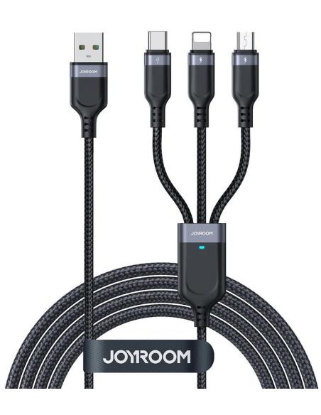 Kabel 3w1 USB-A / USB-C micro-USB Lightning Joyroom S-1T3018A18 30cm 3.5A w oplocie czarny