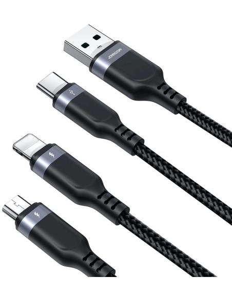 Kabel 3w1 USB-A / USB-C micro-USB Lightning Joyroom S-1T3018A18 30cm 3.5A w oplocie czarny