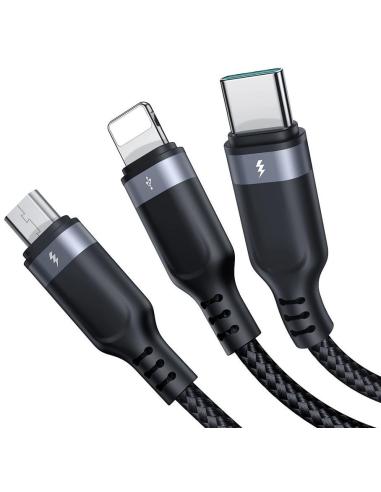 Kabel 3w1 USB-A / USB-C micro-USB Lightning Joyroom S-1T3018A18 30cm 3.5A w oplocie czarny