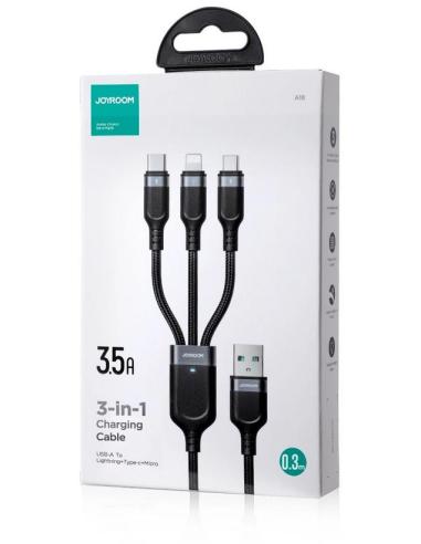 Kabel 3w1 USB-A / USB-C micro-USB Lightning Joyroom S-1T3018A18 30cm 3.5A w oplocie czarny