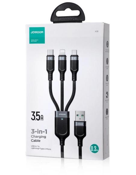Kabel 3w1 USB-A / USB-C micro-USB Lightning Joyroom S-1T3018A18 30cm 3.5A w oplocie czarny