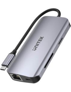 Unitek D1122A01 Aktywny hub USB-C 5Gbps, 2x HDMI 4K, czytnik kart, RJ-45, PD 100W