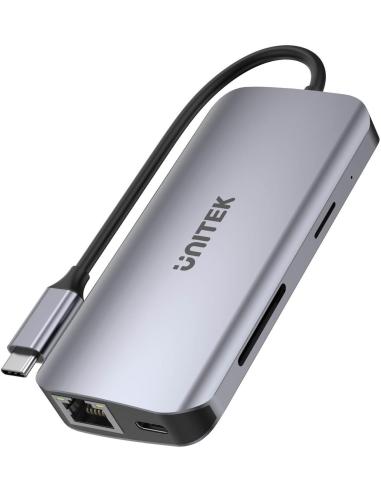 Unitek D1122A01 Aktywny hub USB-C 5Gbps, 2x HDMI 4K, czytnik kart, RJ-45, PD 100W
