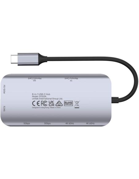 Unitek D1122A01 Aktywny hub USB-C 5Gbps, 2x HDMI 4K, czytnik kart, RJ-45, PD 100W