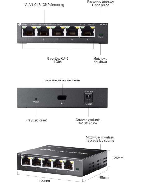 SWITCH TP-LINK OMADA ES205G Easy Managed