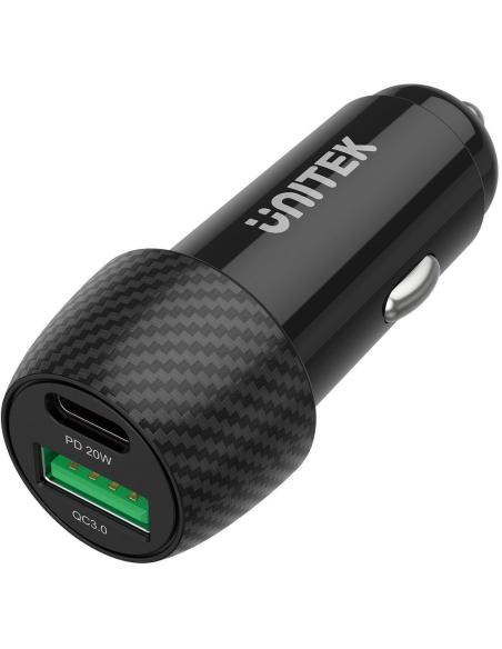 Unitek Ładowarka samochodowa 38W USB-A USB-C QC3..0