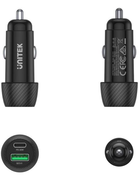 Unitek Ładowarka samochodowa 38W USB-A USB-C QC3..0