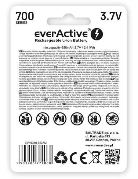Akumulatorek 16340 / R-CR123 3,7V everActive 700mAh (1 szt.) z zabezpieczeniem