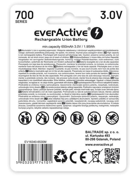 Akumulatorek 16340 / R-CR123 3V everActive 700mAh (1 szt.) z zabezpieczeniem