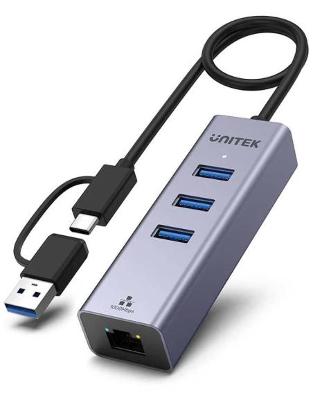 Unitek Hub USB C 4w1 Ethernet 3 x USB A 5 Gbps z adapterem USB A
