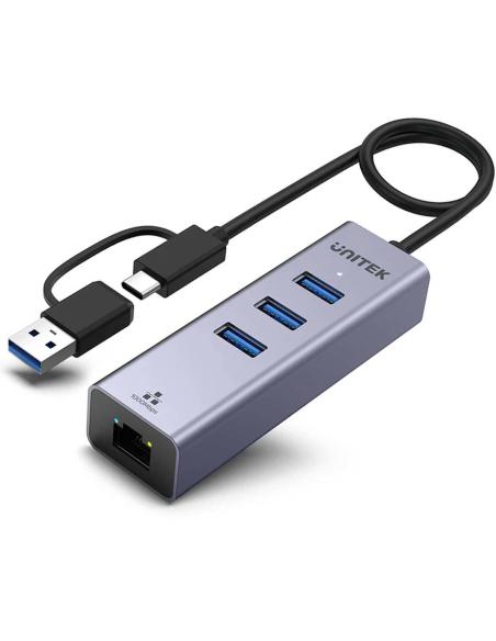 Unitek Hub USB C 4w1 Ethernet 3 x USB A 5 Gbps z adapterem USB A