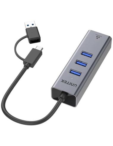 Unitek Hub USB C 4w1 Ethernet 3 x USB A 5 Gbps z adapterem USB A